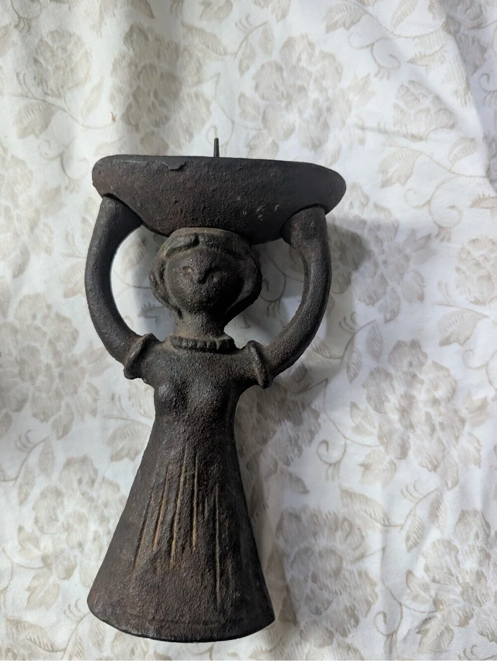 Vintage Cast Iron Woman Figurine Candle Holder